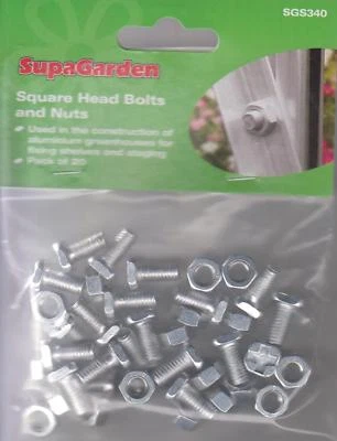 Greenhouse Square Head Bolts & Nuts Pack Of 20 Greenhouse Shelf Staging Bolts