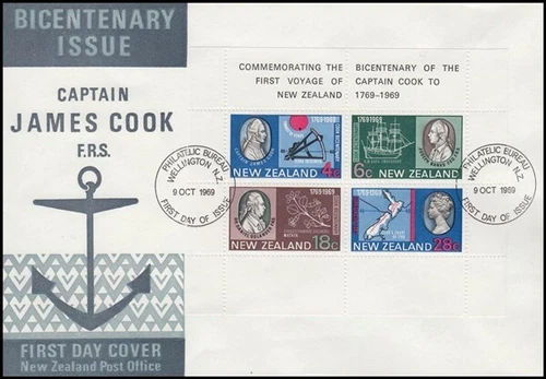 NEW ZEALAND 1969 CAPT COOK MINI SHEET FDC BARGAIN CLEAN SCARCE (ID:14/D4626)