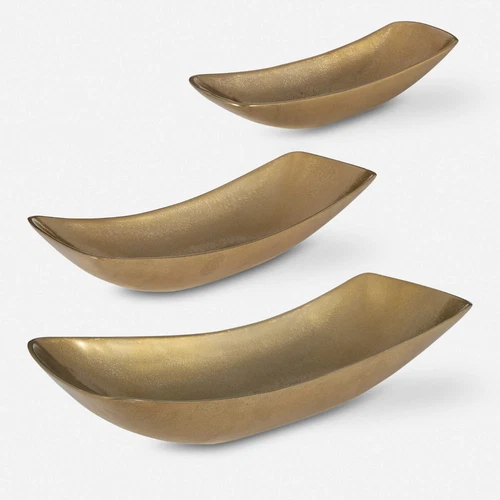 UTTERMOST 18957 ANAS SET OF 3 TEXTURED CAST ALUMINUM BOWLS IN ANTIQUE BRASS - Picture 1 of 4