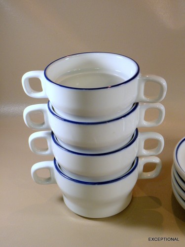 FABULOUS 8 pc SET of BLOCK BIDASOA LISBOA BLUE ~ 4 CREAM SOUP BOWL SETS - Picture 5 of 13