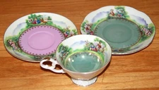 Vintage Del Mar Japan Lustreware china porcelain cup two saucers 24K gold trim