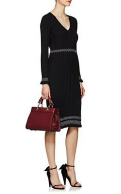 NEW Altuzarra Isolde Contrast-Stitched Rib-Knit Dress in Black - Size L #D0098