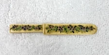 OLD Carved Letter Opener w Hand Painted Purple Flowers & Green Leaves 3 1/2"