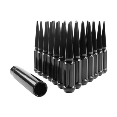 Black 24 PCS Spike Lug Nuts 14x1.5 For Chevy Silverado Tahoe 4.4'' Tall w/ Key US