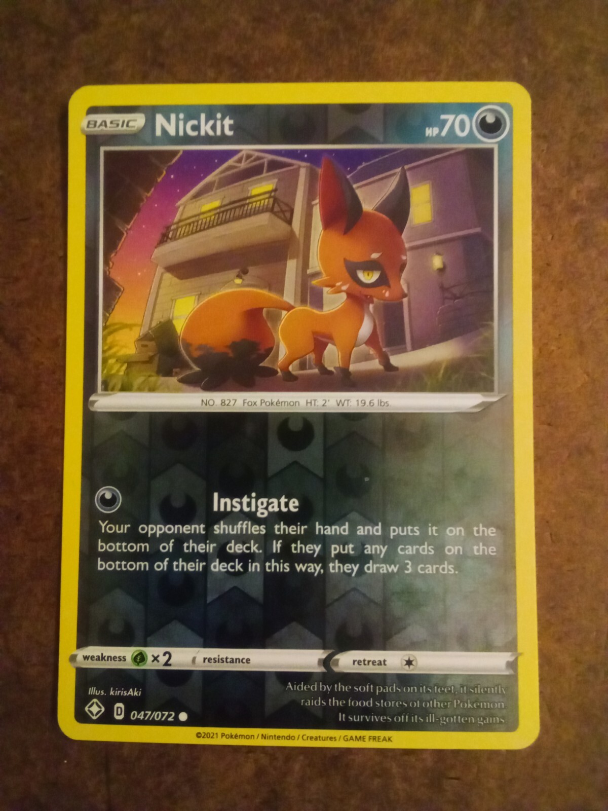 Nickit 047/072 Reverse Holo Basic Common Pokemon Card