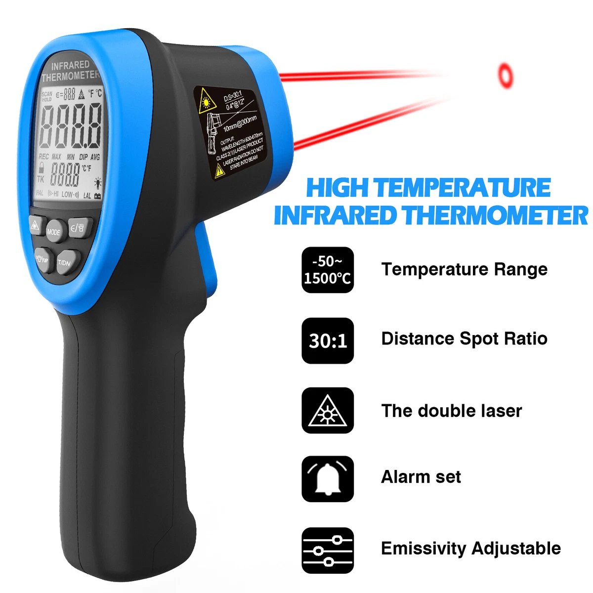 Infrared Temp Gun Thermometer, Non-Contact Digital Laser Infrared  Thermometer Temperature Gun, Adjustable Emissivity IR Thermometer Heat  Temperature