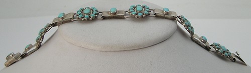 Vintage Zuni M. Bassele Basselente Oval Petit Point Floral Cluster Link Bracelet - Bild 9 von 10