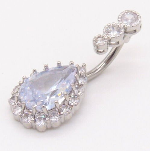 Belly Bars Button Piercing Bar Dangle Navel Body Jewellery Gem Ring Silver Gift - Picture 2 of 8