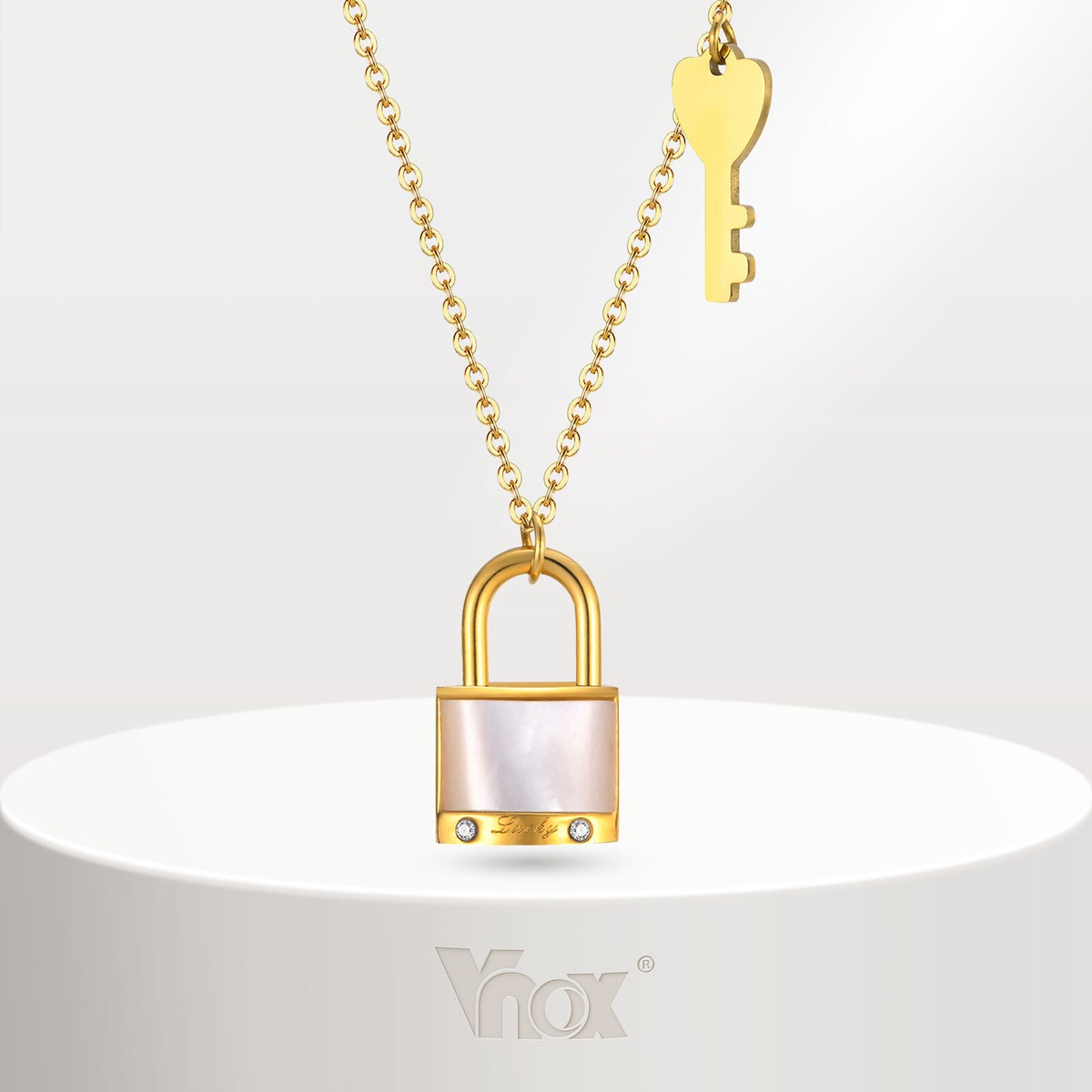 Vnox Shell Lock Key Pendant Necklaces, Lucky Love Promise Jewelry