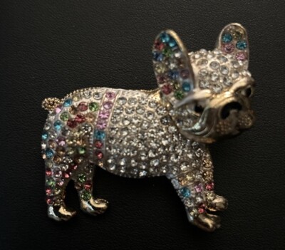 New Cute Color Bulldog Rhinestone Animal Crystal Women Charm Brooch Pin Boxed