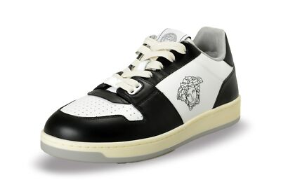 【関税&送料込み】Versace Shoes Versace Men's Medusa Logo Black & White Leather Sneakers