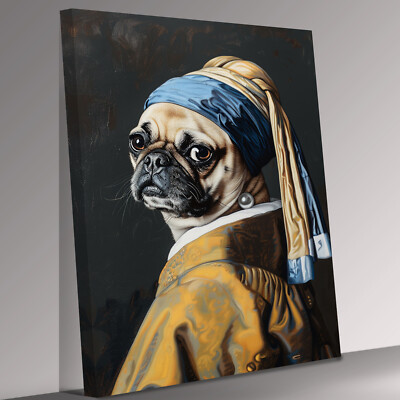 Mops als das Mädchen mit dem Perlenohrring Leinwandbild Wandbild