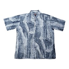 Harley Davidson Shirt Men's L Short Sleeve Blue White Button Up AOP Hawaiian EUC