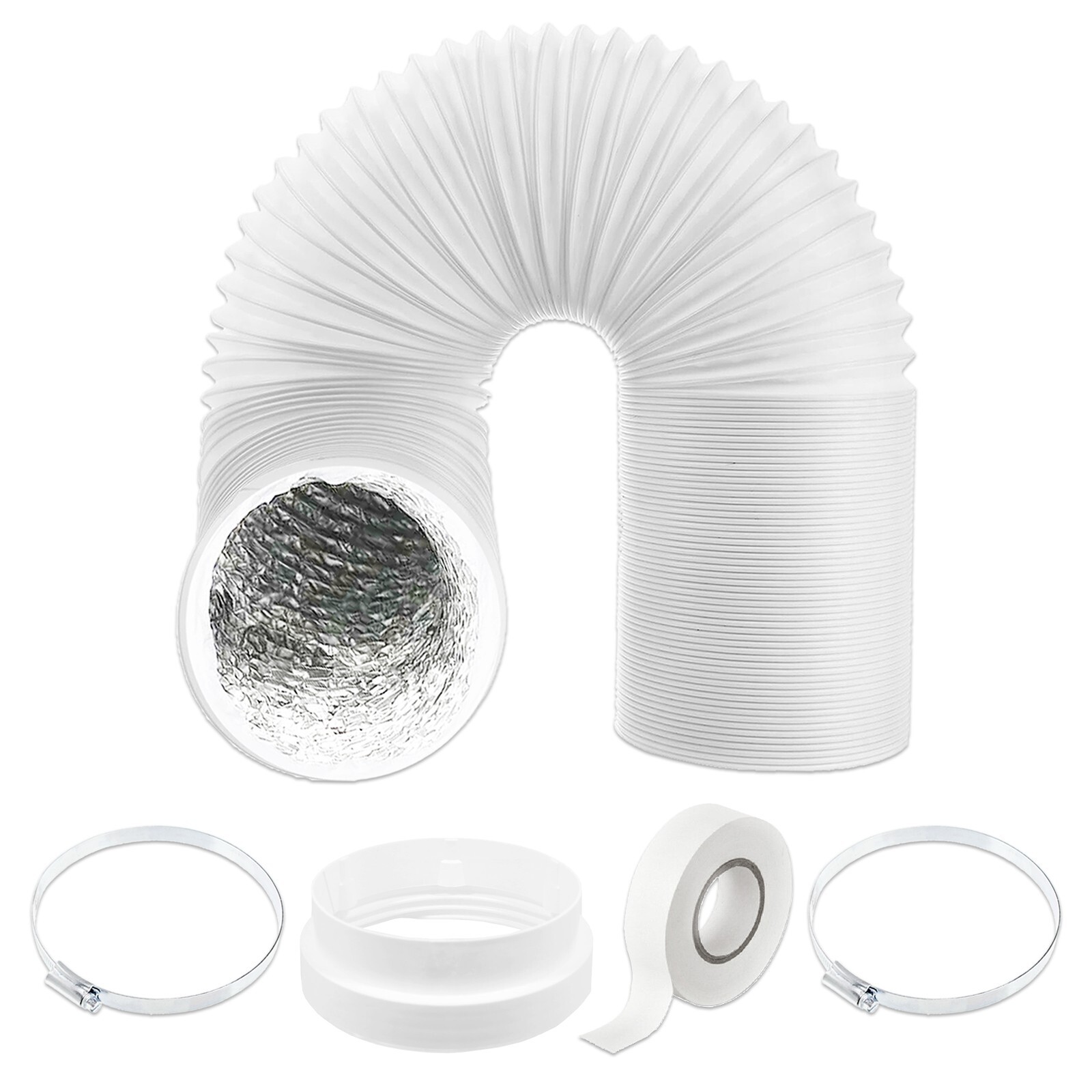 Air Con Vent Hose 5"" 3m Insulated PVC Aluminium AC Duct Pipe Connector Kit