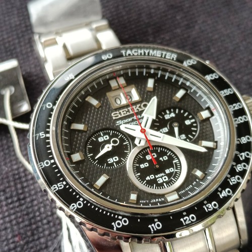 New unused SEIKO Sportura SPC137P1 Chrono Big Date Sapphire Black box  papers | eBay