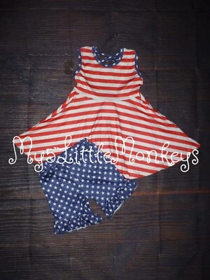 NEW Boutique 4th of July Patriotic Tunic Dress & Shorts Girls Outfit Set - Image 1 of 2