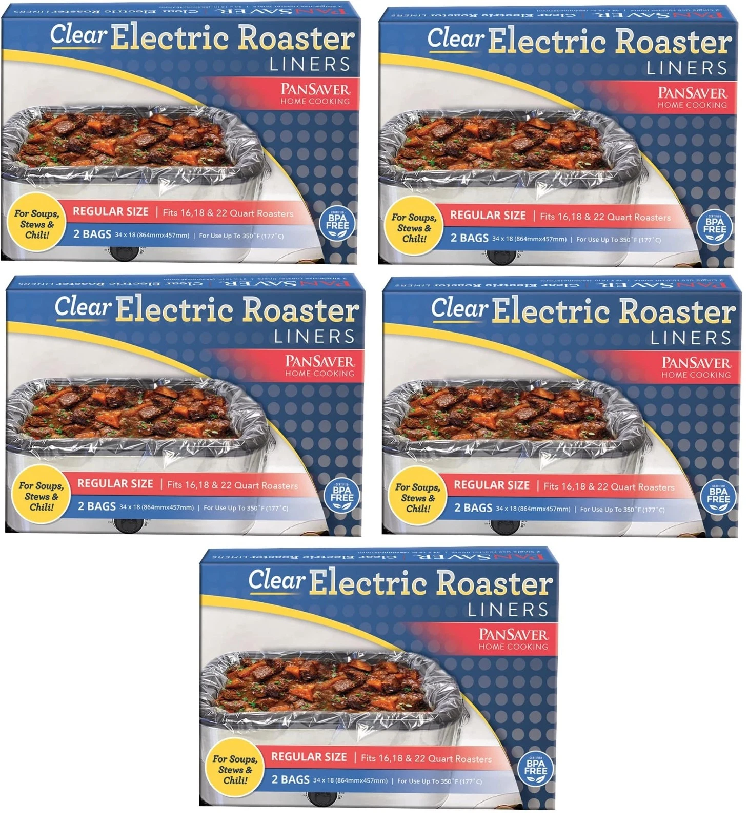 LOT OF 5 PanSaver Disposable Electric Roasting Pan Liners, Clear, 10 LINERS, NEW
