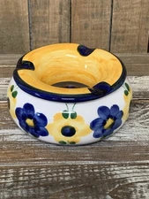 Vintage 1987 Handpainted Portuguese Ceramic 2 Piece Ashtray