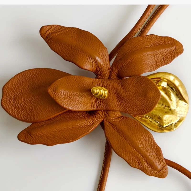 Zara Leather Flower Pendant Statement Necklace Chic Women Party Vacation Jewelry - Image 2 of 4