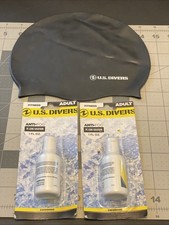 3 Lot US Divers Adult Silicone Swim Cap One Size  2 anti-Fog Pc Lens solution