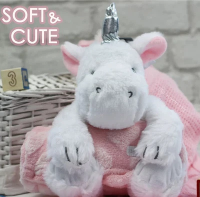 UNICORN Baby Mädchen süßes Geschenkset Einhorn Plüschtier und Decke Set Babyparty NEU
