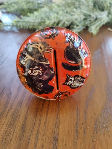 Vintage Witch Cat Owl Pumpkin Halloween Noise Maker US Metal Toy Company