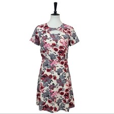 Kensie NEW Women's A Line Short Sleeves Dress Pink Gray Floral NWT Size Small S