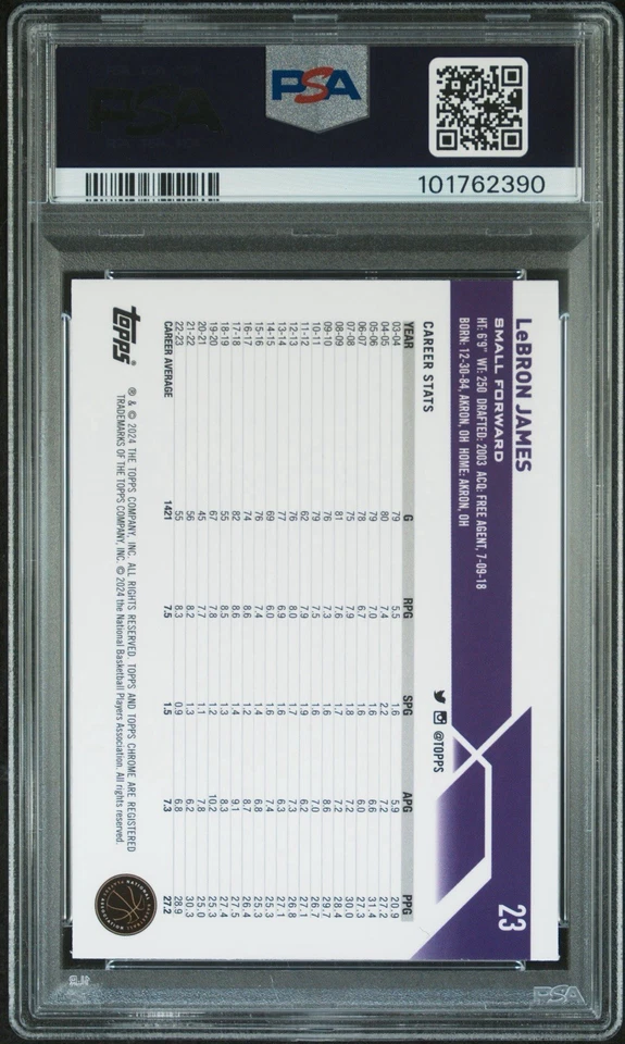 2023-24 Topps Chrome LeBron James Blue Refractor /75 Lakers SSP PSA 10 GEM MINT - Image 2 of 2