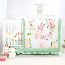 CARUILI 4-Piece Crib Bedding Set, Baby Girl Crib Bedding Set Butterflies Flor...