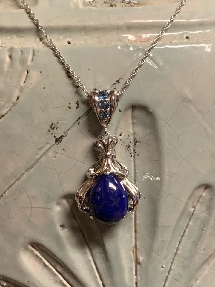 Sterling Silver, Lapis Lazuli and Blue Topaz Pendant on Sterling Silver Chain - Image 3 of 4