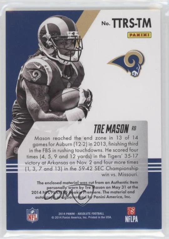 2014 Panini Absolute Anniversary /20 Tre Mason #TTRS-TM Auto RC - Image 2 of 2