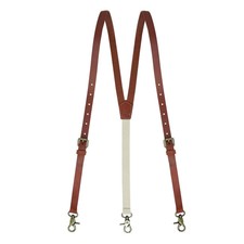 Men Light Brown Genunie Leather Suspender With Elastic Strap 0.7inch Width Su...