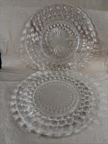 Pair of ANCHOR HOCKING Clear Bubble Glass 9 3/8" Dinner Plates
