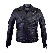Herren Rocker Lederjacke Chopper Bikerjacke Echtes Leder Motorradjacke Retro