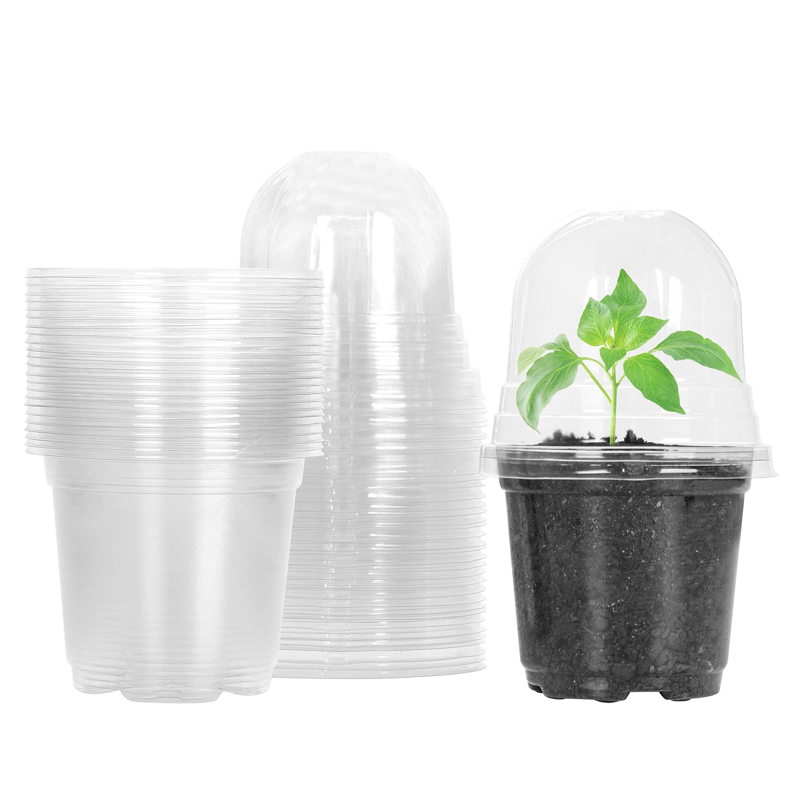 Clear Plant Nursery Pots with Humidity Dome 4"Soft Transparent Plastic Gardening