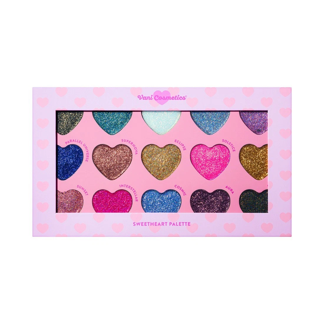 Vani Cosmetics: Sweetheart Glitter Palette, 15 Shade Pressed Glitter Palette