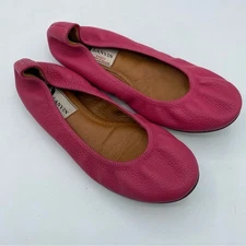 LANVIN Paris Pebbled Leather Magenta Pink Ballet Flats size 35.5 US 5 luxury