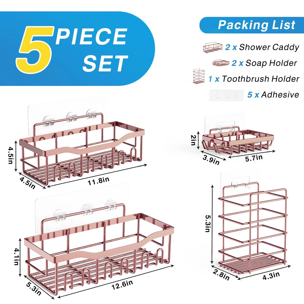 Shower Caddy 5 Pack,Adhesive Shower Organizer for Bathroom Storage&Home Decor...