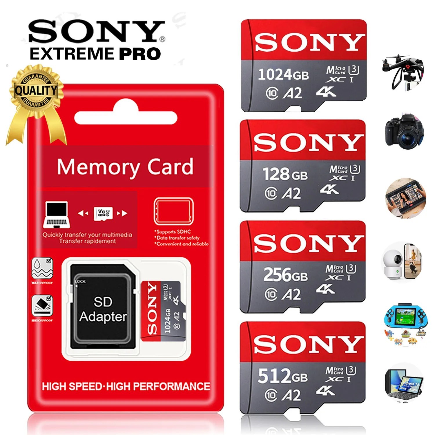 Sony Memory Card 1TB 512GB Micro SD 256GB 128GB 64GB U3 A2 TF Flash Cards 100MB