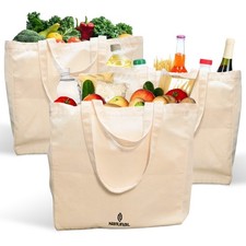Canvas Grocery Bags Reusable for shopping, XL , Heavy Duty, Natural Cotton Tote.