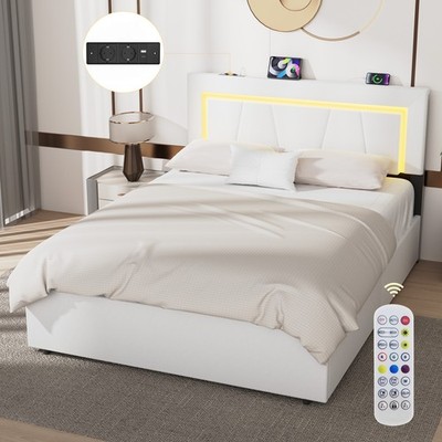 Oyajia 200 Cm Großes, Gepolstertes Doppelbett Mit Stauraum Und Usb-anschluss.
