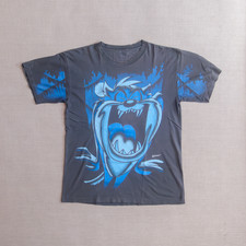 VTG L/XL Faded Gray Blue Taz Looney Tunes Double Sided Print T-Shirt 90s 1995
