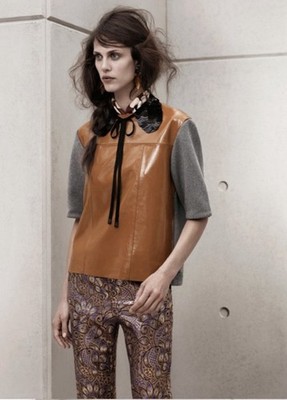 2012 MARNI at H&M Patent Leather Front Cotton Knit Orange Gray Sweater 36 US 6