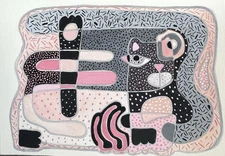 cat abstract Pic-cat-so pink & gray modern folk outsider original painting art