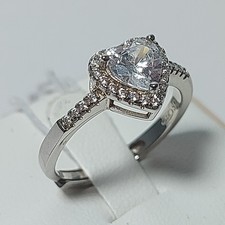Anello Argento  925 Bianco con Cuore Zirconi Brillanti Elegante Donna Regolabile
