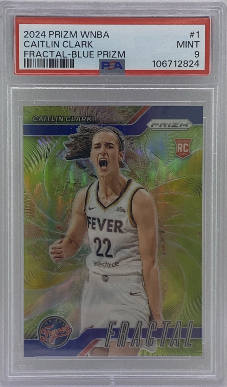 2024 Panini WNBA Prizm Caitlin Clark #1 Fractal Blue Rookie RC Fever #/49 PSA 9