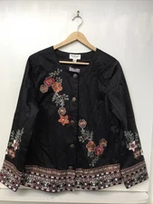 Norm Thompson Light Spring Jacket Earthy Floral Embroidered Size PM NWOT