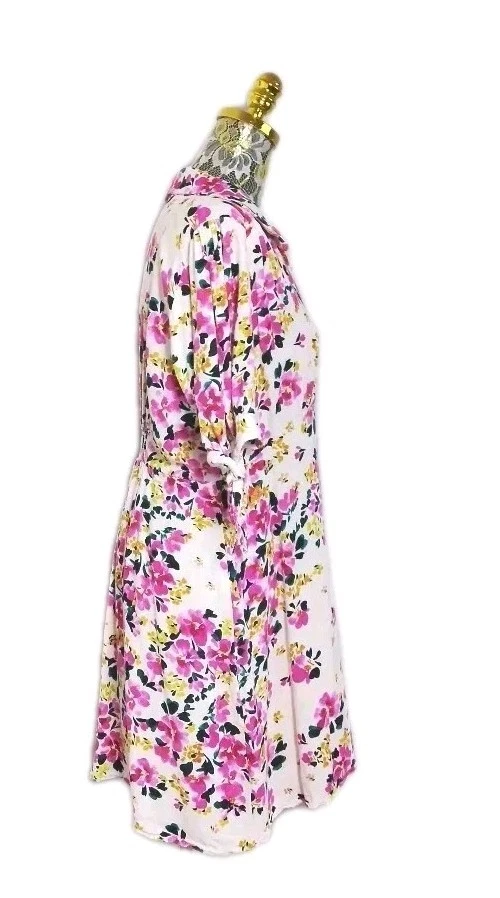 Dotti Ladies Pink Floral Linen Blend Buttons Short Sleeve Dress Size 14 EUC - image 2 of 4