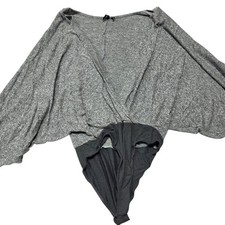 Out From Under Urban Outfitters Bodysuit Womens Medium Gray Surplice Batwing