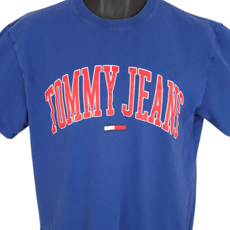Tommy Hilfiger Jeans T Shirt Mens Size Large Blue Spell Out Streetwear